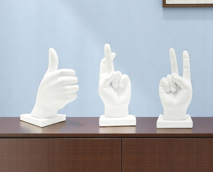Set of Three White Resin Hand Tabletop Sculpture HomeRoots