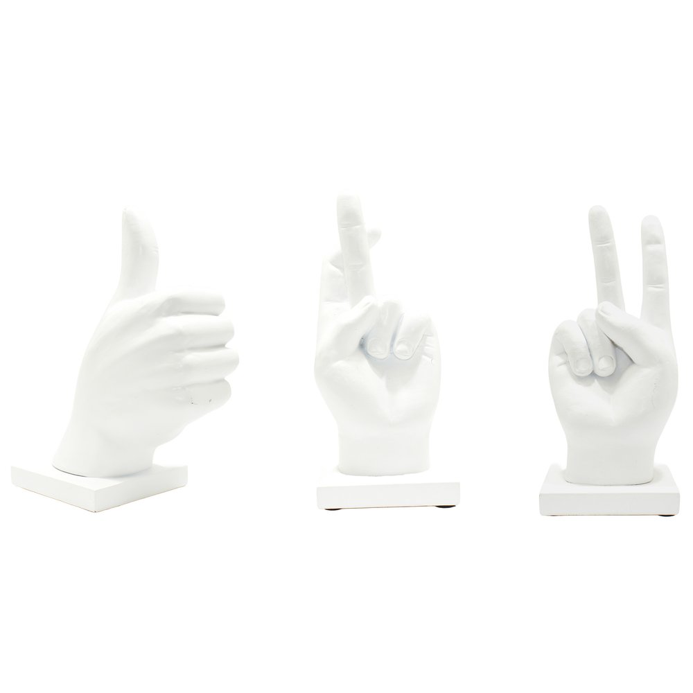 Set of Three White Resin Hand Tabletop Sculpture HomeRoots