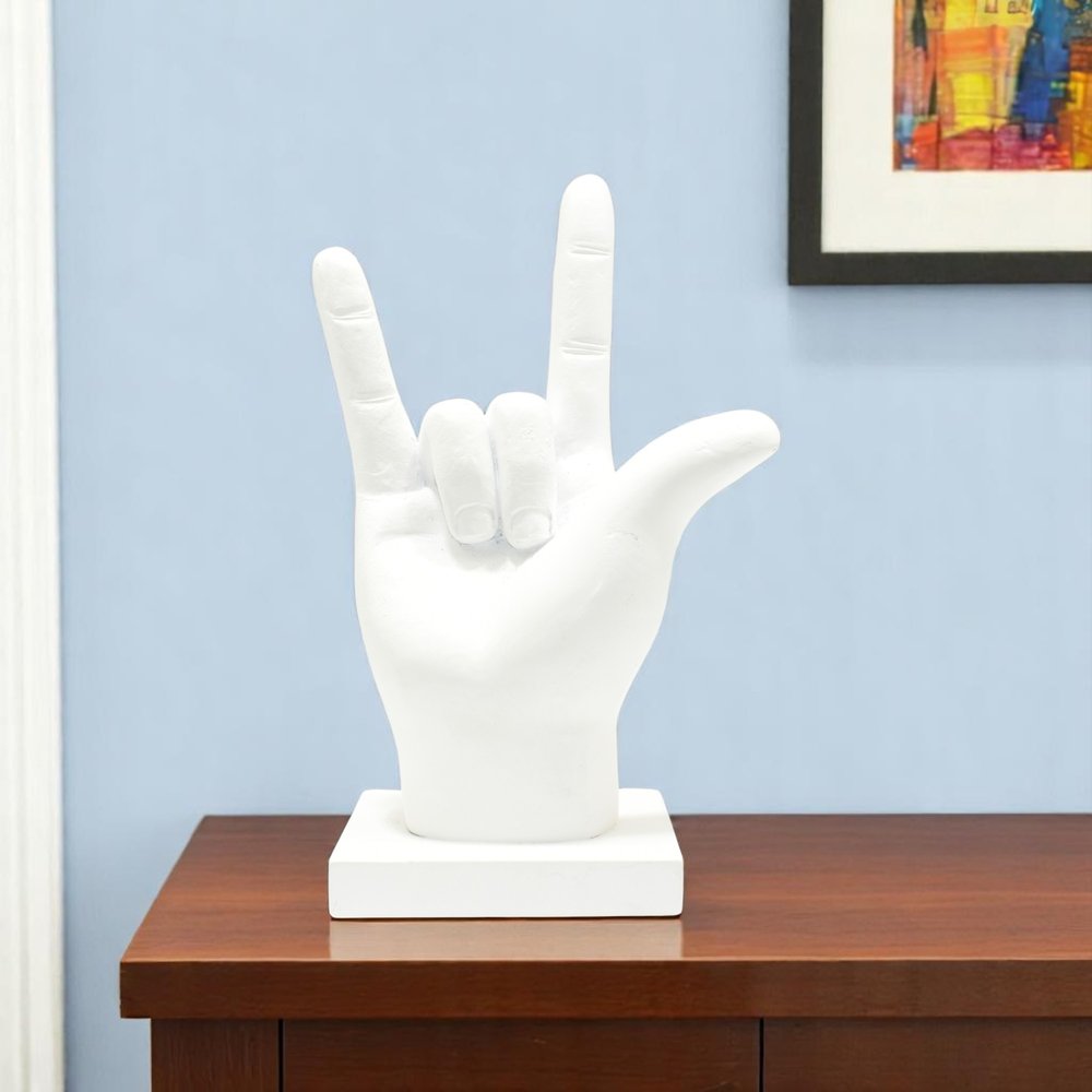 6" White Resin Hand Tabletop Sculpture HomeRoots