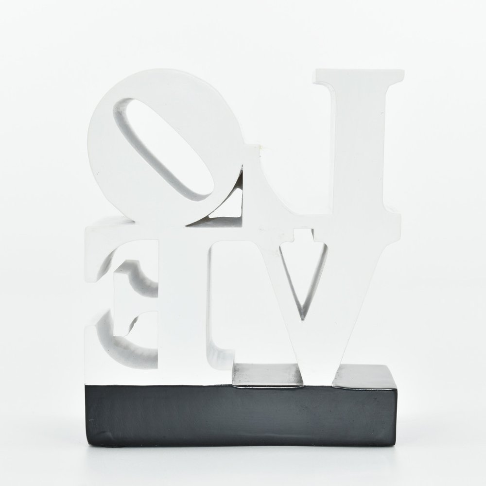 4" White And Black Resin Love Tabletop Sculpture HomeRoots