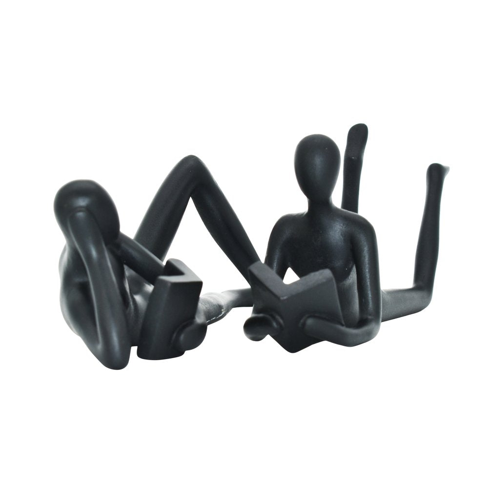 Set of Two Black Resin People Tabletop Sculpture HomeRoots