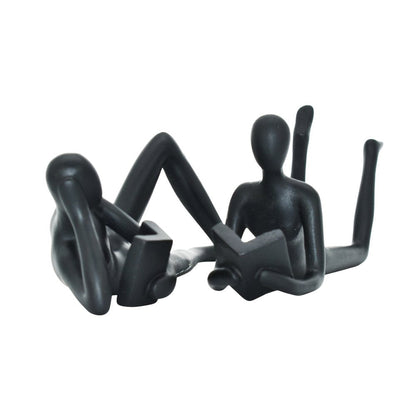 Set of Two Black Resin People Tabletop Sculpture HomeRoots