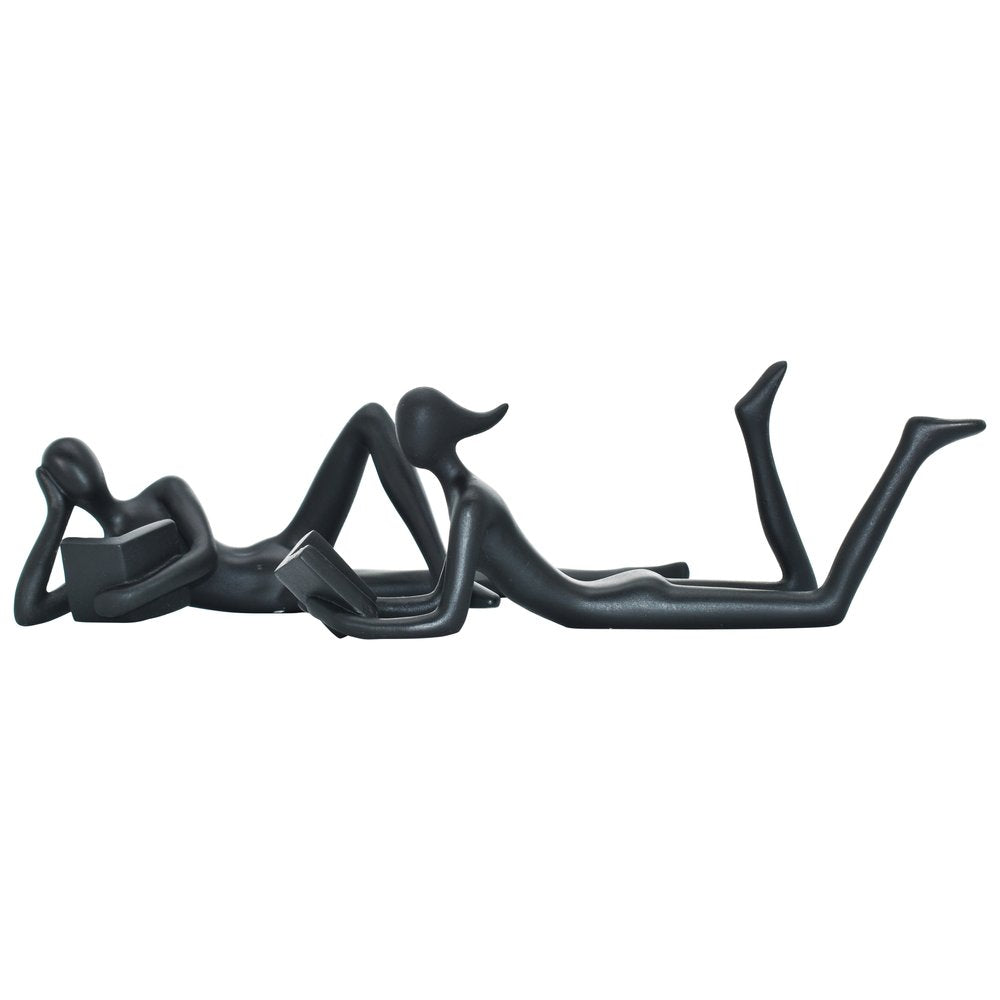 Set of Two Black Resin People Tabletop Sculpture HomeRoots