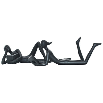 Set of Two Black Resin People Tabletop Sculpture HomeRoots