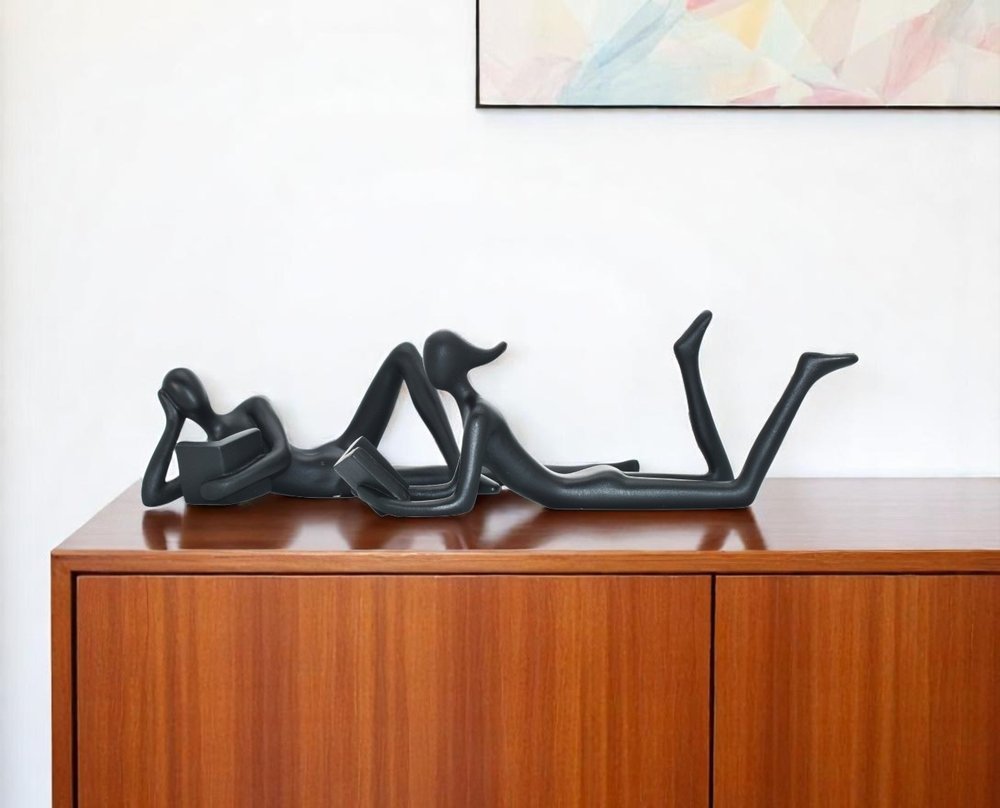 Set of Two Black Resin People Tabletop Sculpture HomeRoots