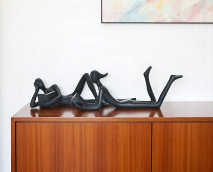 Set of Two Black Resin People Tabletop Sculpture HomeRoots