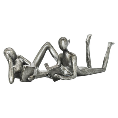 Set of Two Pewter Resin People Tabletop Sculpture HomeRoots