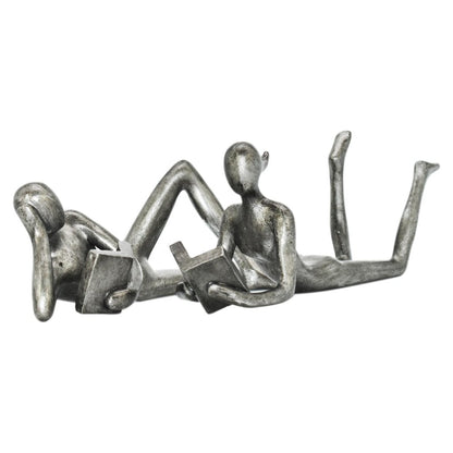 Set of Two Pewter Resin People Tabletop Sculpture HomeRoots
