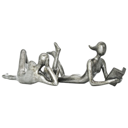 Set of Two Pewter Resin People Tabletop Sculpture HomeRoots