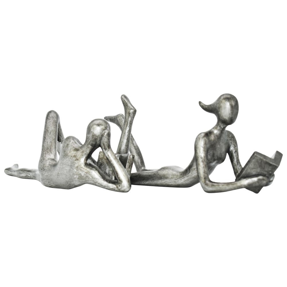Set of Two Pewter Resin People Tabletop Sculpture HomeRoots