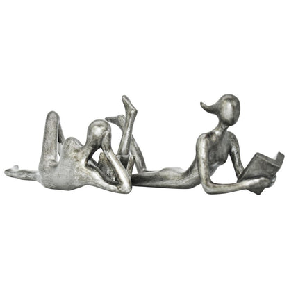 Set of Two Pewter Resin People Tabletop Sculpture HomeRoots