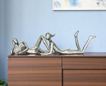 Set of Two Pewter Resin People Tabletop Sculpture HomeRoots