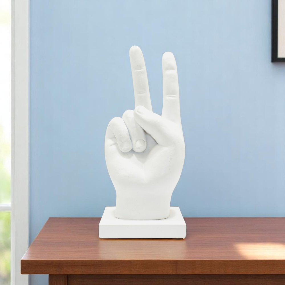 6" White Resin Hand Tabletop Sculpture HomeRoots