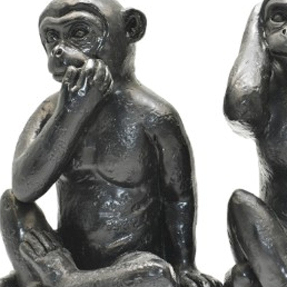 Set of Three Black Resin Monkey Tabletop Sculpture HomeRoots