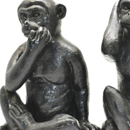 Set of Three Black Resin Monkey Tabletop Sculpture HomeRoots