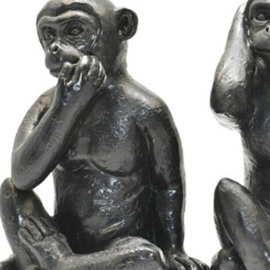 Set of Three Black Resin Monkey Tabletop Sculpture HomeRoots