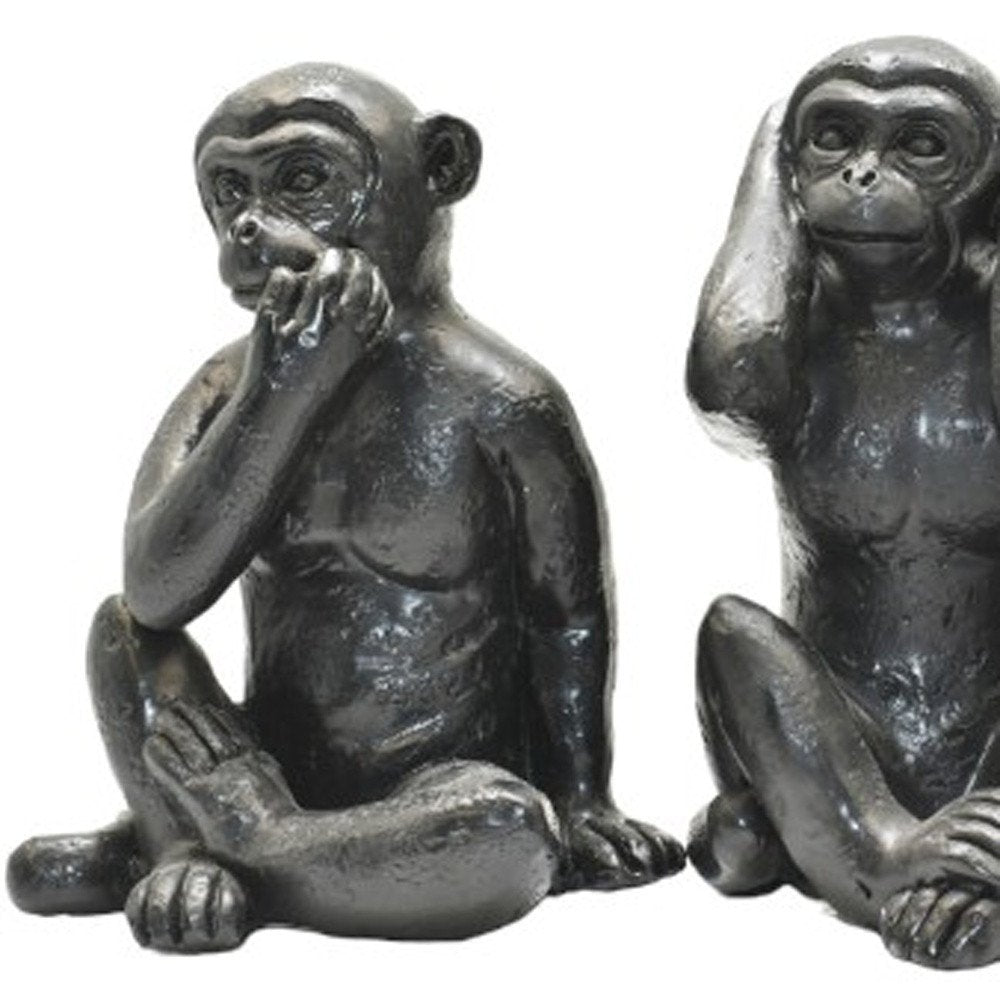 Set of Three Black Resin Monkey Tabletop Sculpture HomeRoots