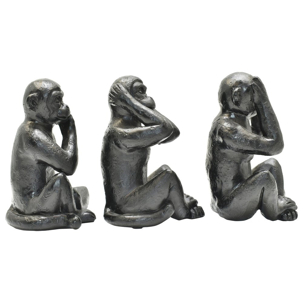 Set of Three Black Resin Monkey Tabletop Sculpture HomeRoots