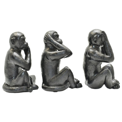 Set of Three Black Resin Monkey Tabletop Sculpture HomeRoots