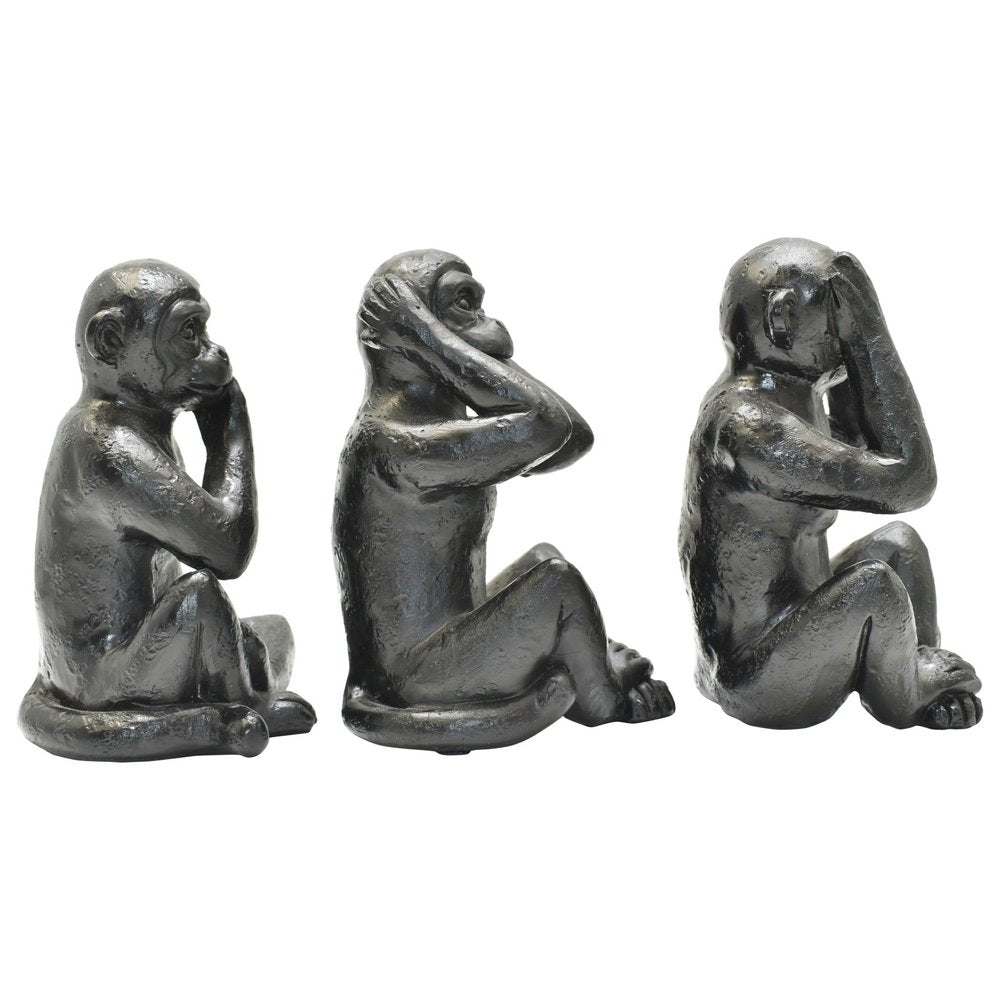 Set of Three Black Resin Monkey Tabletop Sculpture HomeRoots