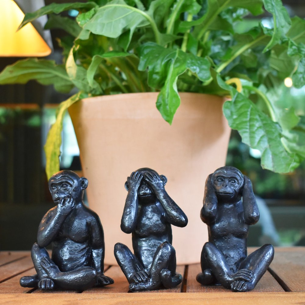 Set of Three Black Resin Monkey Tabletop Sculpture HomeRoots