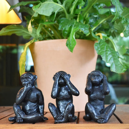 Set of Three Black Resin Monkey Tabletop Sculpture HomeRoots