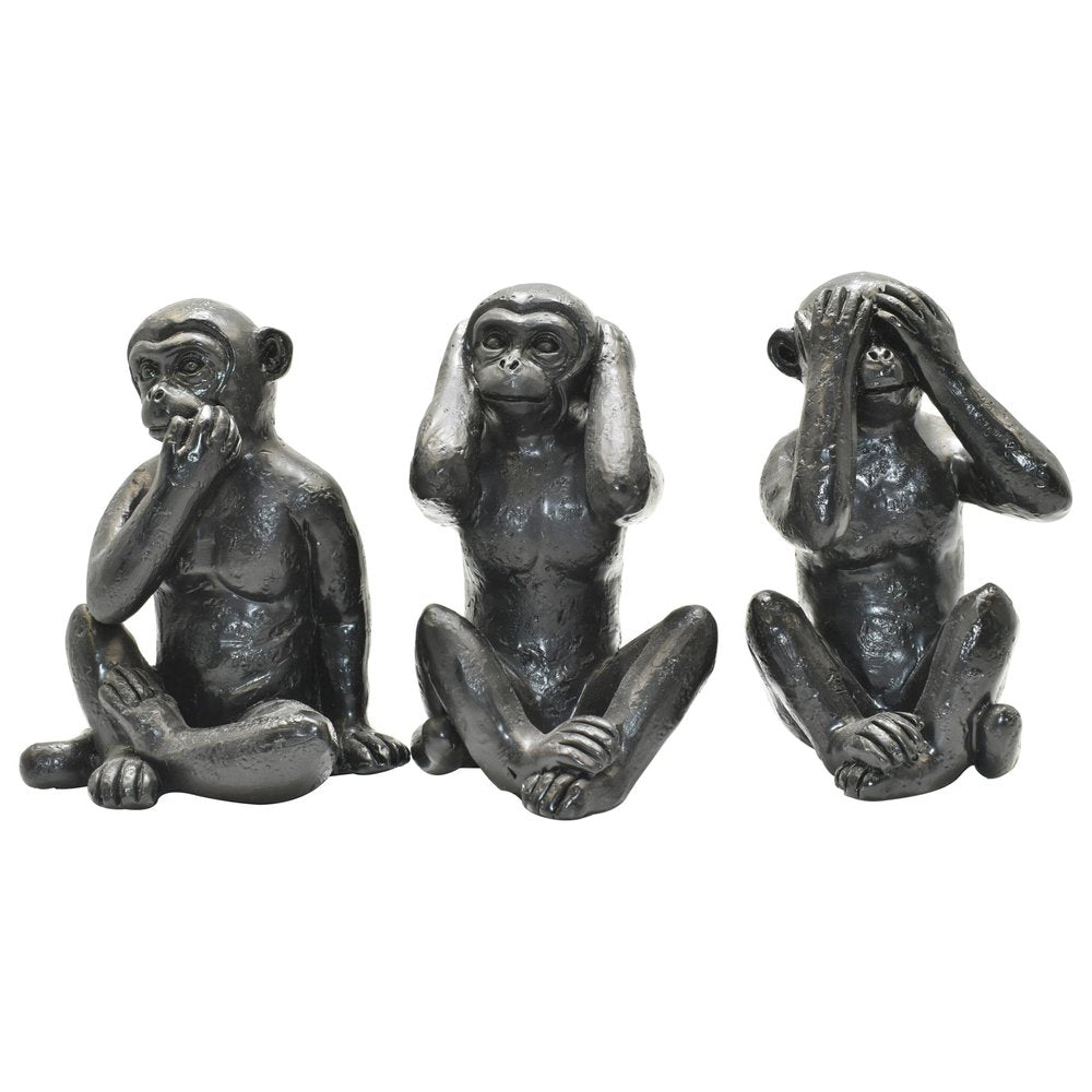 Set of Three Black Resin Monkey Tabletop Sculpture HomeRoots