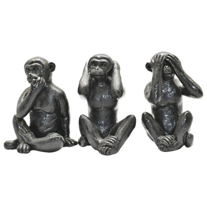 Set of Three Black Resin Monkey Tabletop Sculpture HomeRoots