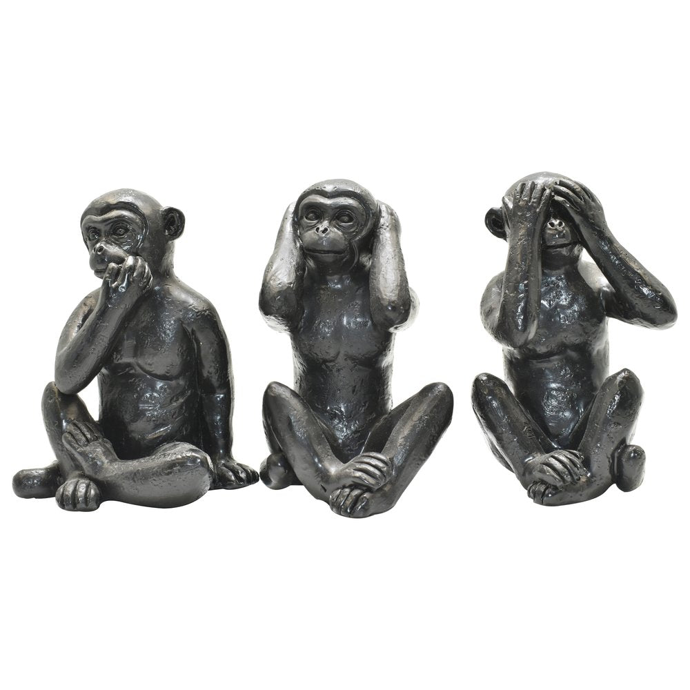 Set of Three Black Resin Monkey Tabletop Sculpture HomeRoots