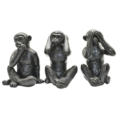 Set of Three Black Resin Monkey Tabletop Sculpture HomeRoots