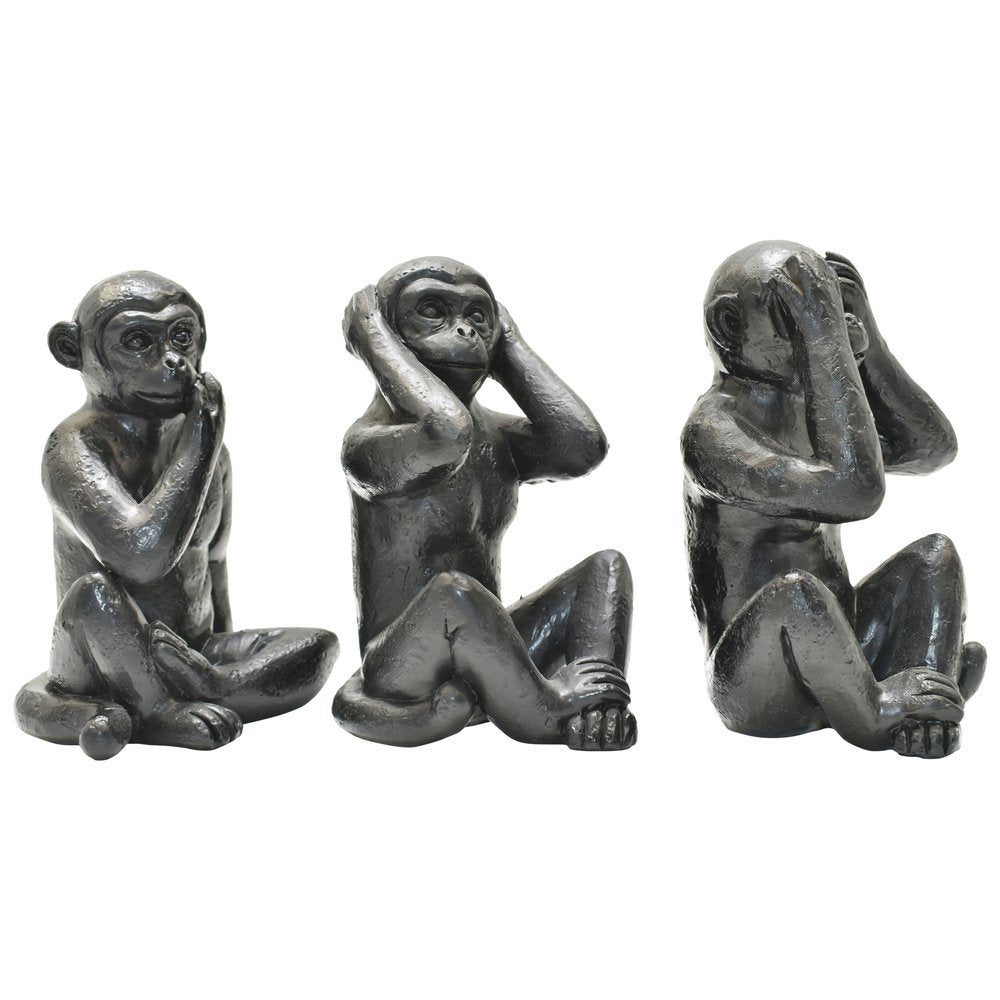 Set of Three Black Resin Monkey Tabletop Sculpture HomeRoots