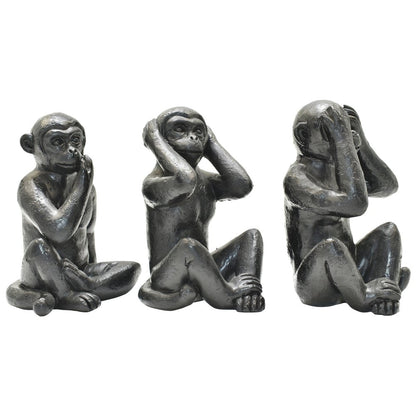 Set of Three Black Resin Monkey Tabletop Sculpture HomeRoots
