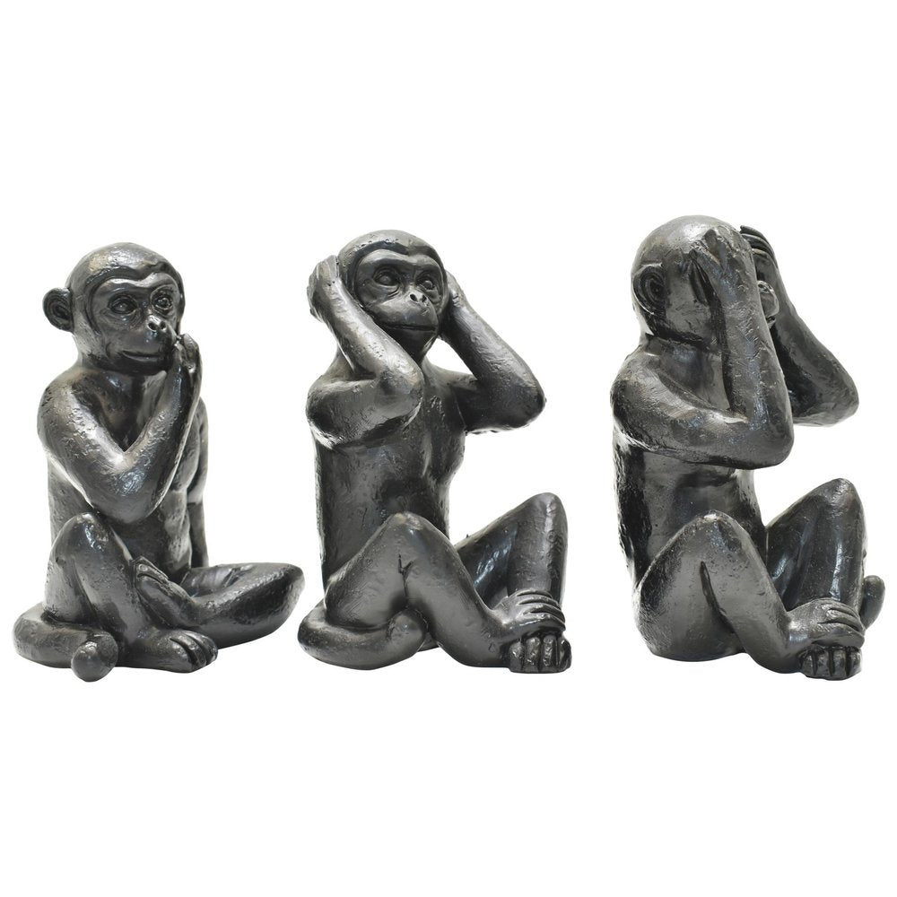 Set of Three Black Resin Monkey Tabletop Sculpture HomeRoots