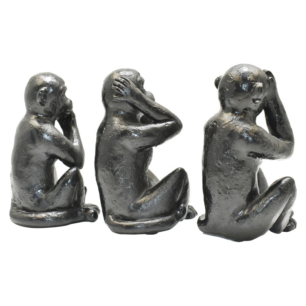 Set of Three Black Resin Monkey Tabletop Sculpture HomeRoots