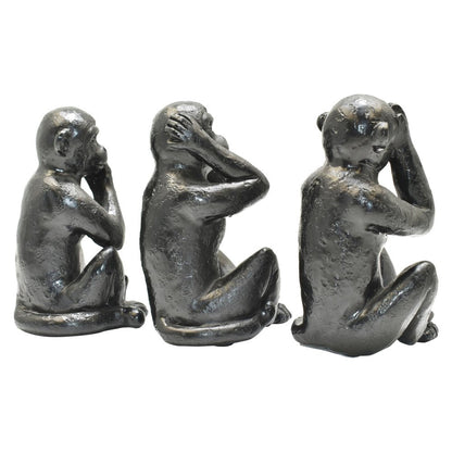 Set of Three Black Resin Monkey Tabletop Sculpture HomeRoots