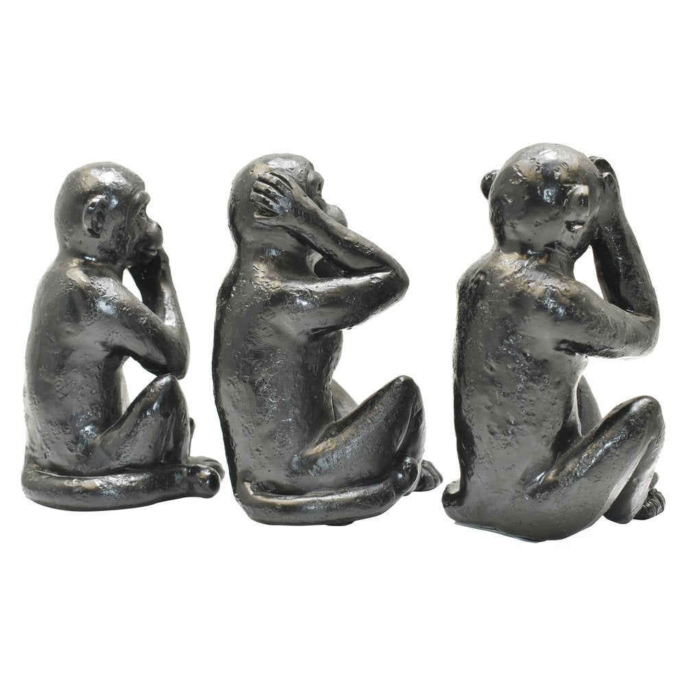 Set of Three Black Resin Monkey Tabletop Sculpture HomeRoots