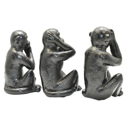Set of Three Black Resin Monkey Tabletop Sculpture HomeRoots