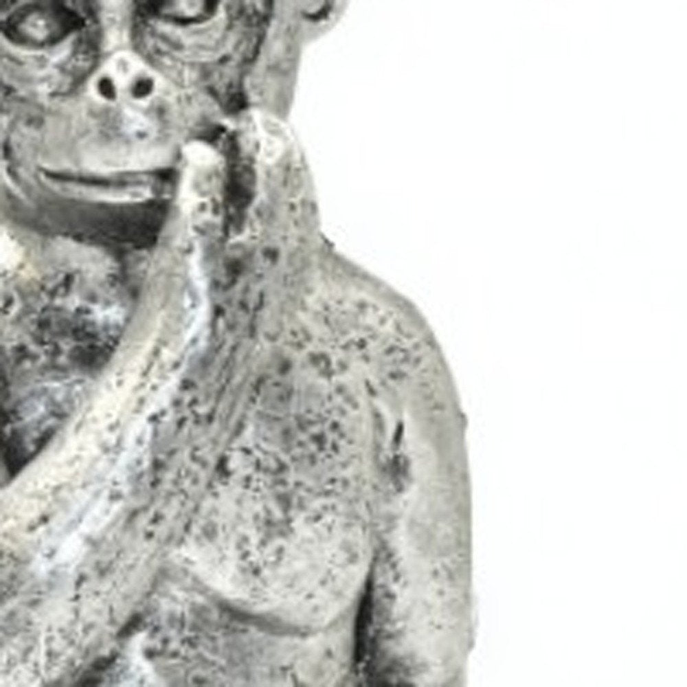 Set of Three Silver Resin Monkey Tabletop Sculpture HomeRoots