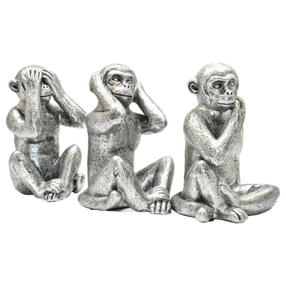 Set of Three Silver Resin Monkey Tabletop Sculpture HomeRoots