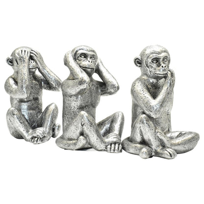 Set of Three Silver Resin Monkey Tabletop Sculpture HomeRoots