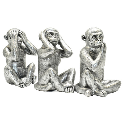 Set of Three Silver Resin Monkey Tabletop Sculpture HomeRoots
