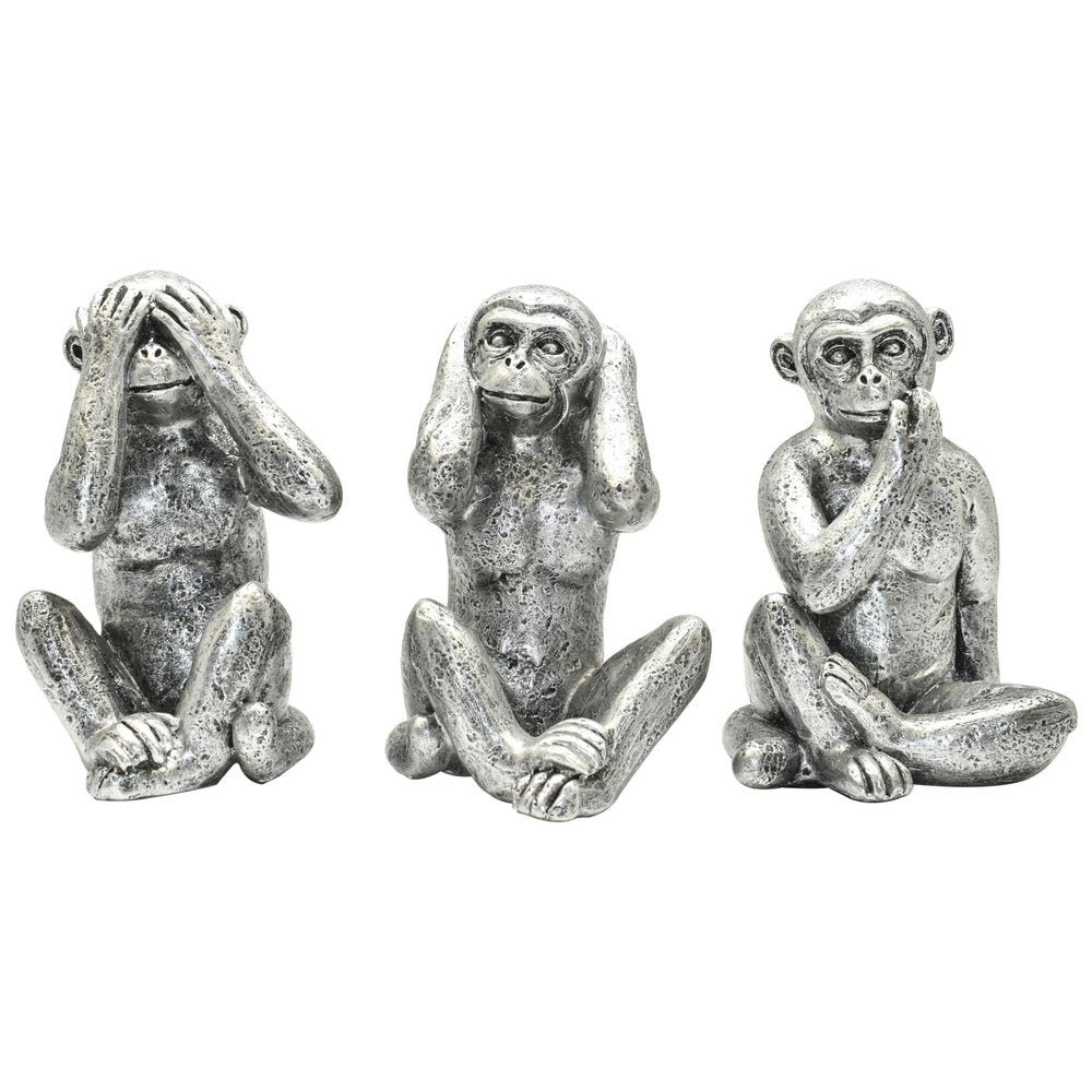 Set of Three Silver Resin Monkey Tabletop Sculpture HomeRoots