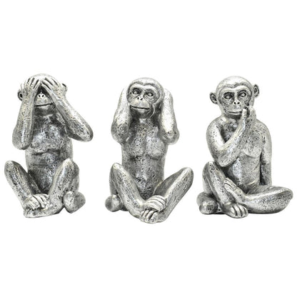 Set of Three Silver Resin Monkey Tabletop Sculpture HomeRoots