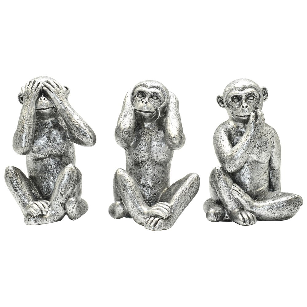 Set of Three Silver Resin Monkey Tabletop Sculpture HomeRoots