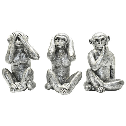 Set of Three Silver Resin Monkey Tabletop Sculpture HomeRoots