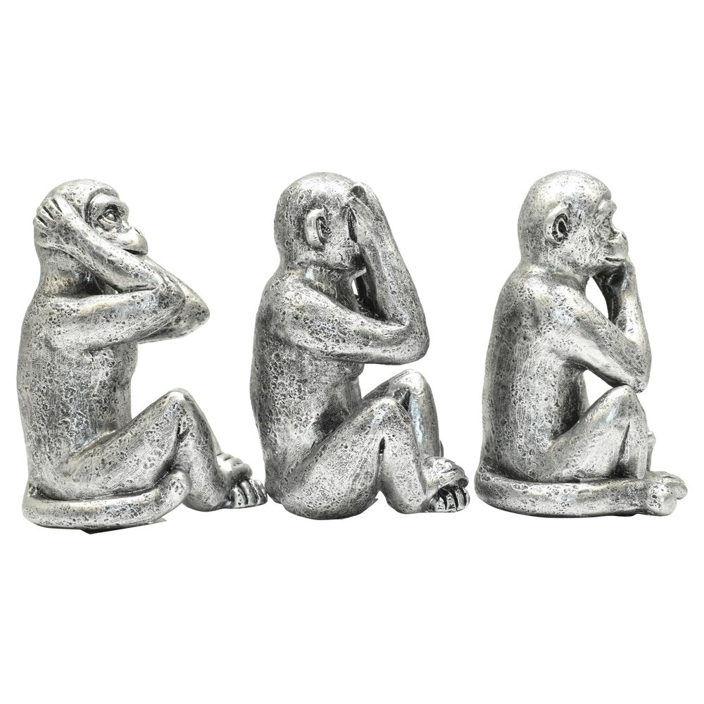 Set of Three Silver Resin Monkey Tabletop Sculpture HomeRoots