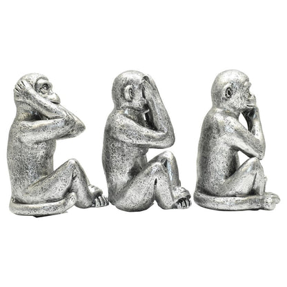 Set of Three Silver Resin Monkey Tabletop Sculpture HomeRoots