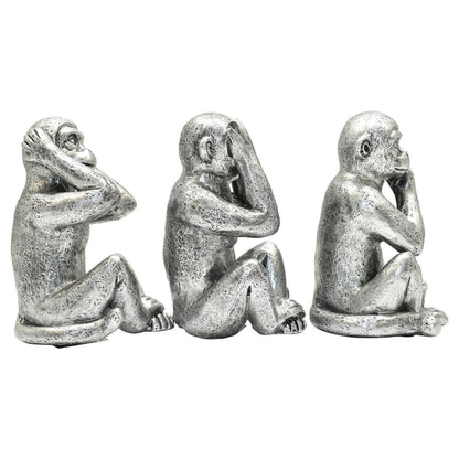 Set of Three Silver Resin Monkey Tabletop Sculpture HomeRoots
