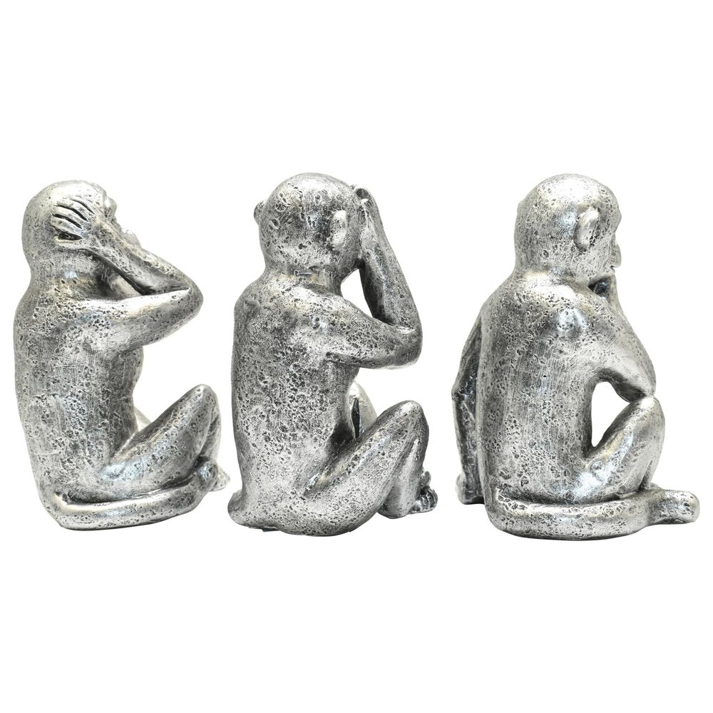 Set of Three Silver Resin Monkey Tabletop Sculpture HomeRoots