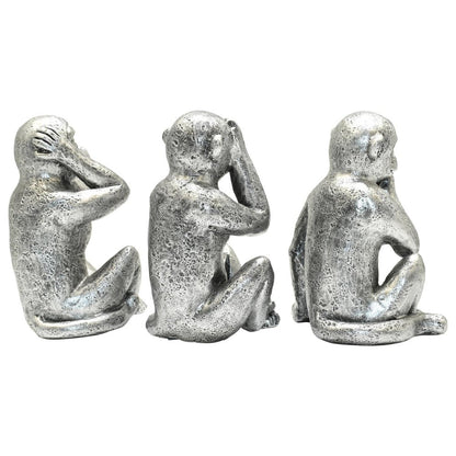 Set of Three Silver Resin Monkey Tabletop Sculpture HomeRoots
